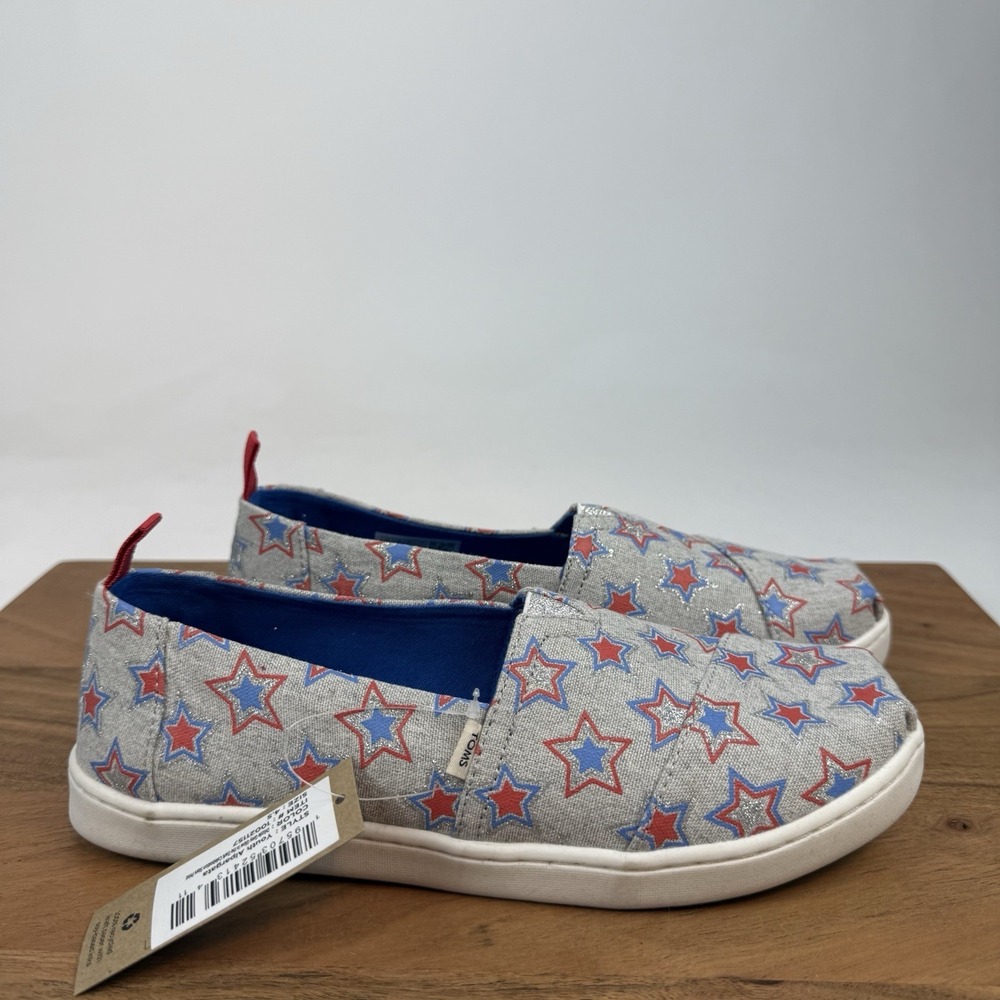 New Big Kids TOMS Alpargata 4th of  July Glitter Slip On‎ Loafers Shoes Size 4.5